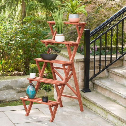 91 cm x 68 cm x 149 cm solid wood 5-Tier Plant Stand