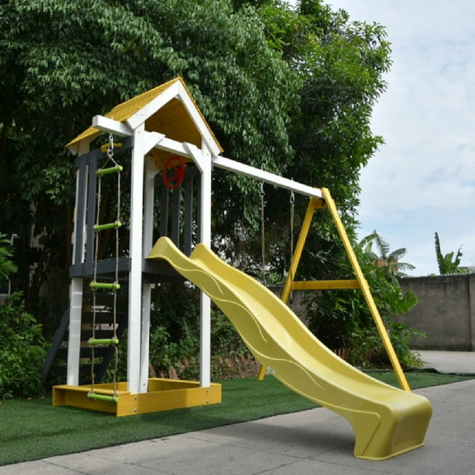 309 cm x 260 cm x 350 cm ALEKO Outdoor Backyard Versatile Wooden Swing Playset